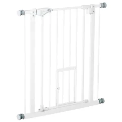 Barrera de seguridad PawHut con cierre automático + puerta blanco 76,2x74 cm