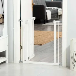 Barrera de seguridad PawHut con cierre automático + puerta blanco 76,2x74 cm