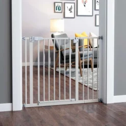 Barrera de seguridad PawHut con cierre automático blanco 76,2x74 cm