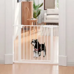 Barrera de seguridad PawHut para mascotas extensible con 2 extensiones blanco 76x70 cm