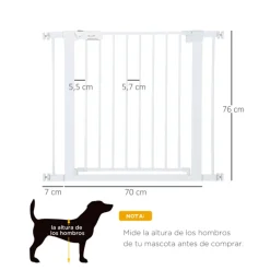 Barrera de seguridad PawHut para mascotas extensible con 2 extensiones blanco 76x70 cm