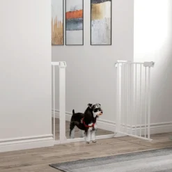 Barrera de seguridad PawHut para mascotas extensible con 2 extensiones blanco 76x70 cm