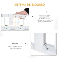 Barrera de seguridad PawHut para mascotas extensible con 2 extensiones blanco 76x70 cm