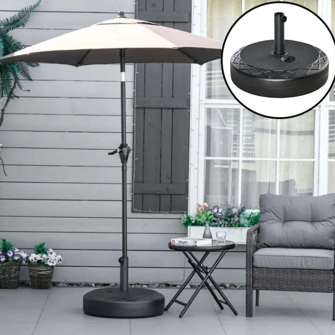 Base de sombrilla Outsunny rellenable redondo 38/48mm negro Ø55x38 cm