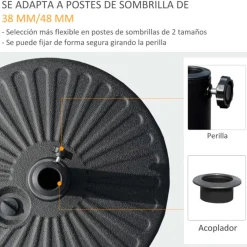 Base de sombrilla Outsunny rellenable 38/48mm negro Ø51x30,5cm