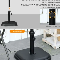 Base para sombrilla Kotom Outsunny 32/38 mm negro 31x36x36 cm