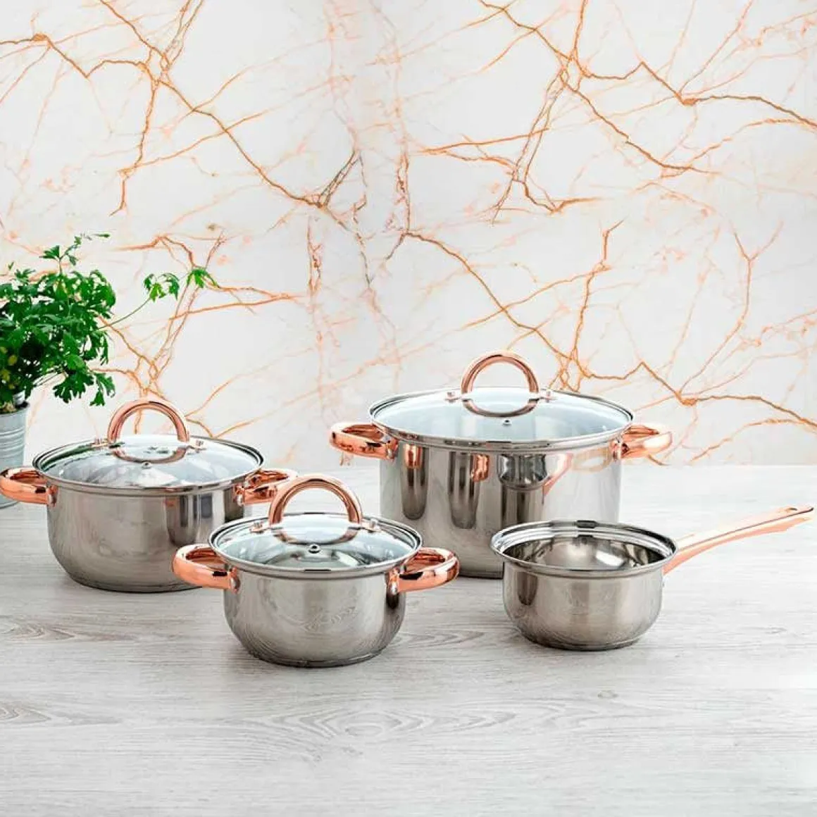 Batería de cocina Vanity Quid 7 piezas inox/bronce Ø14/Ø16/Ø20/Ø24 cm