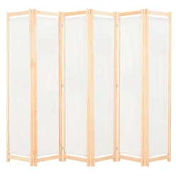 Biombo divisor con 6 paneles de tela crema 170x240x4 cm
