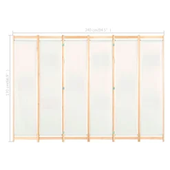 Biombo divisor con 6 paneles de tela crema 170x240x4 cm