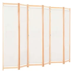 Biombo divisor con 6 paneles de tela crema 170x240x4 cm
