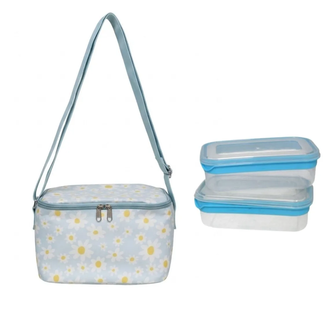 Bolsa térmica Margaritas con 2 tuppers multicolor 13x17x23 cm