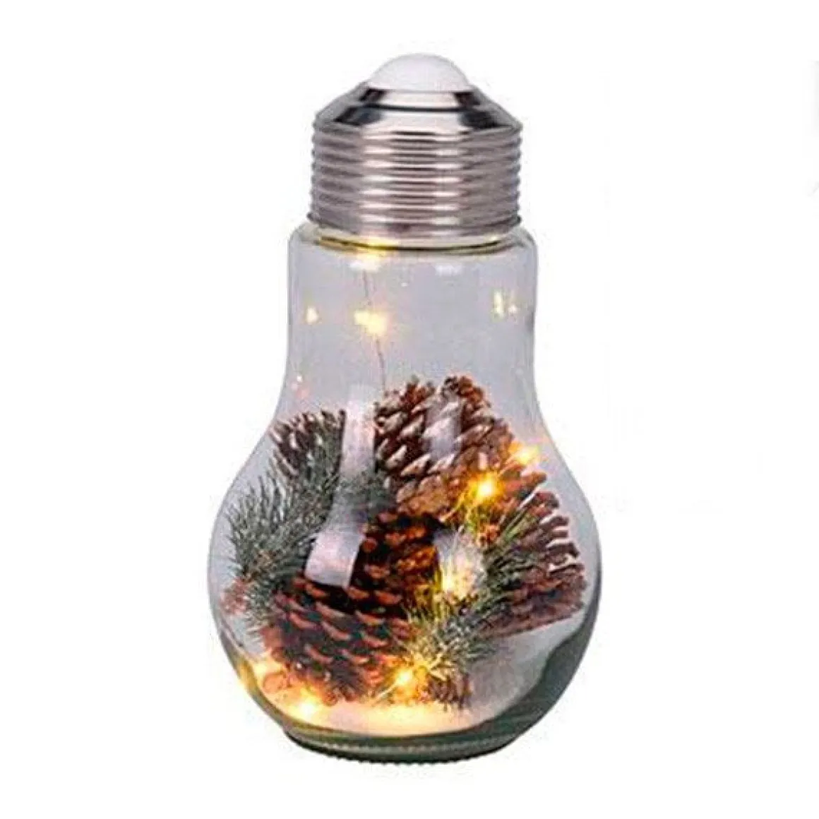 Bombilla con piñas decorativa 10 LED 31 cm