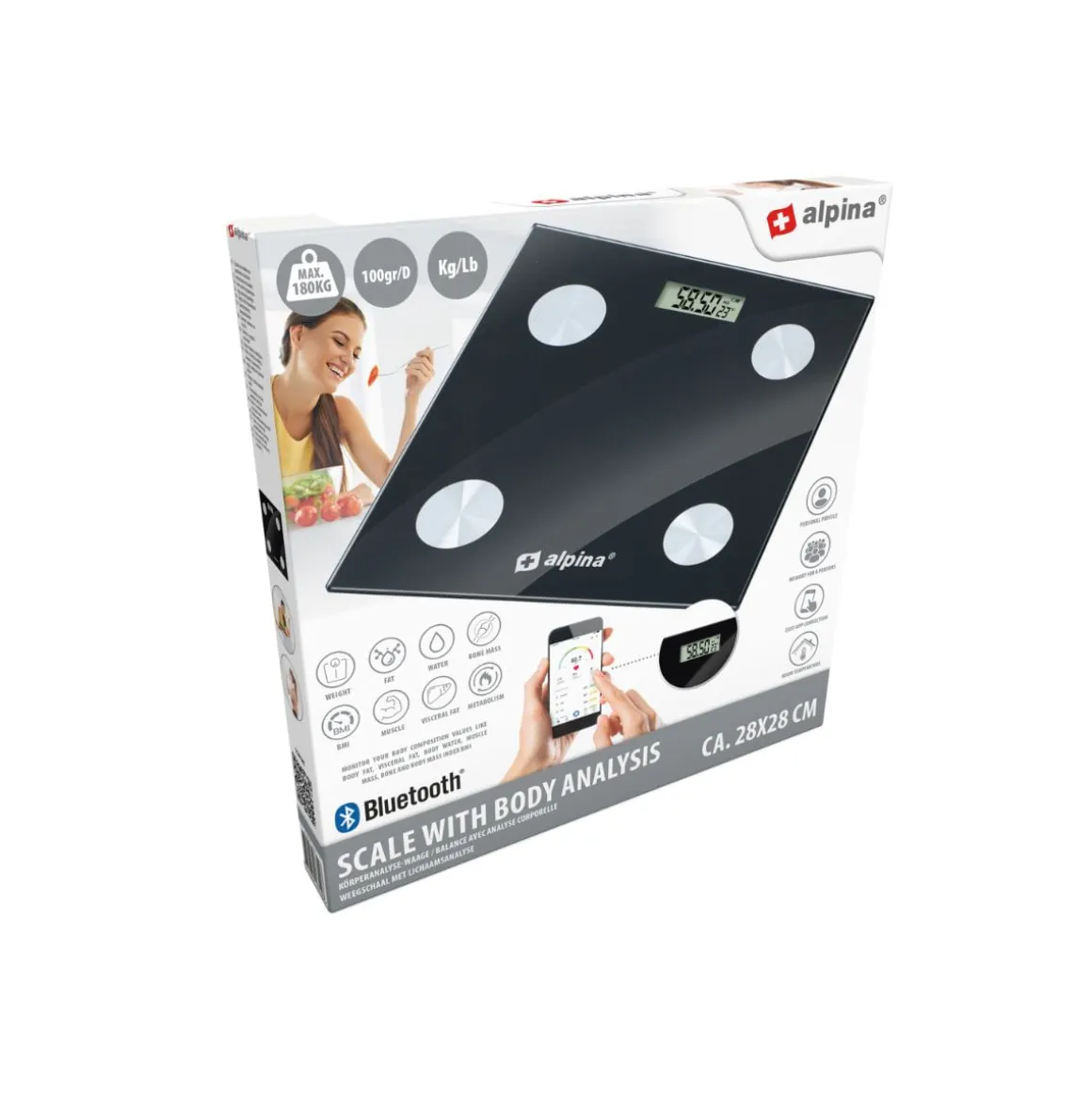 Báscula inteligente Alpina análisis corporal + Bluetooth negro