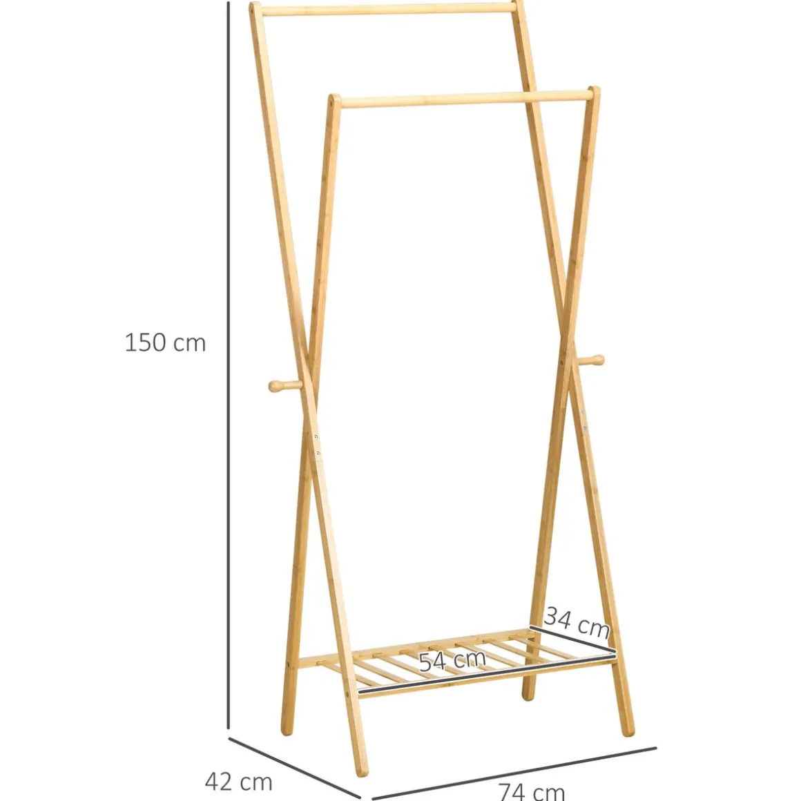 Burro perchero Dummo Homcom 2 barras + 1 estante natural 150x74x42 cm