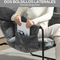Butaca Albert Homcom bolsillos laterales gris 81x68x78 cm