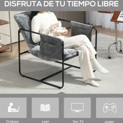 Butaca Albert Homcom bolsillos laterales gris 81x68x78 cm
