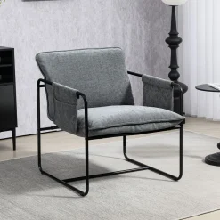 Butaca Albert Homcom bolsillos laterales gris 81x68x78 cm