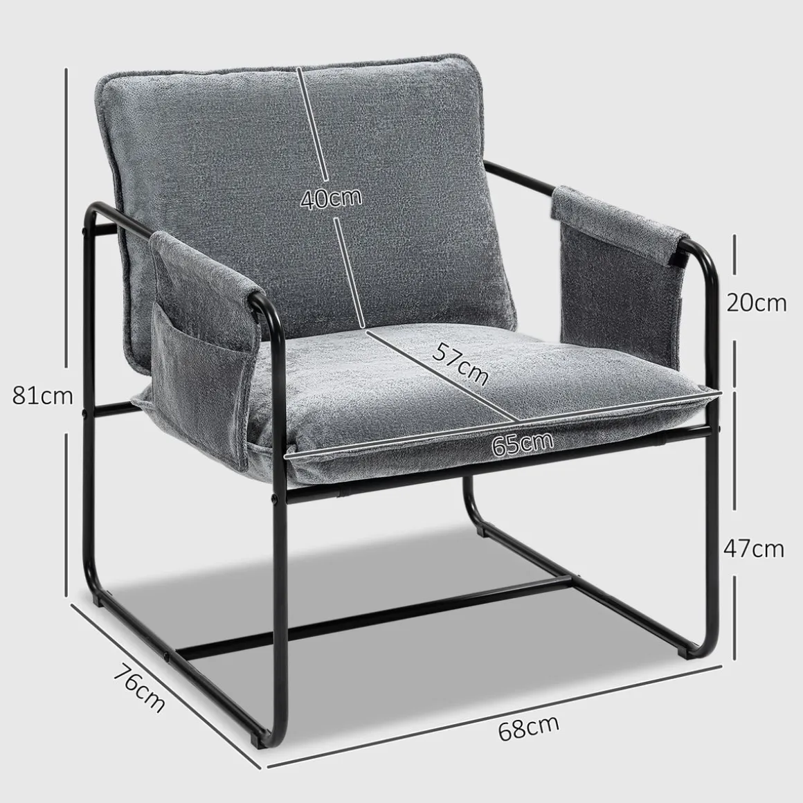 Butaca Albert Homcom bolsillos laterales gris 81x68x78 cm