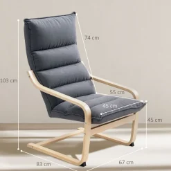Butaca Aurex Homcom respaldo acolchado + reposabrazos gris 105x67x83 cm