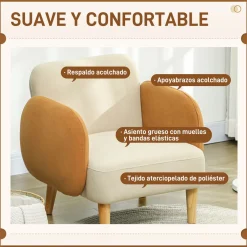 Butaca Club Homcom con reposabrazos beige 82x72x87 cm