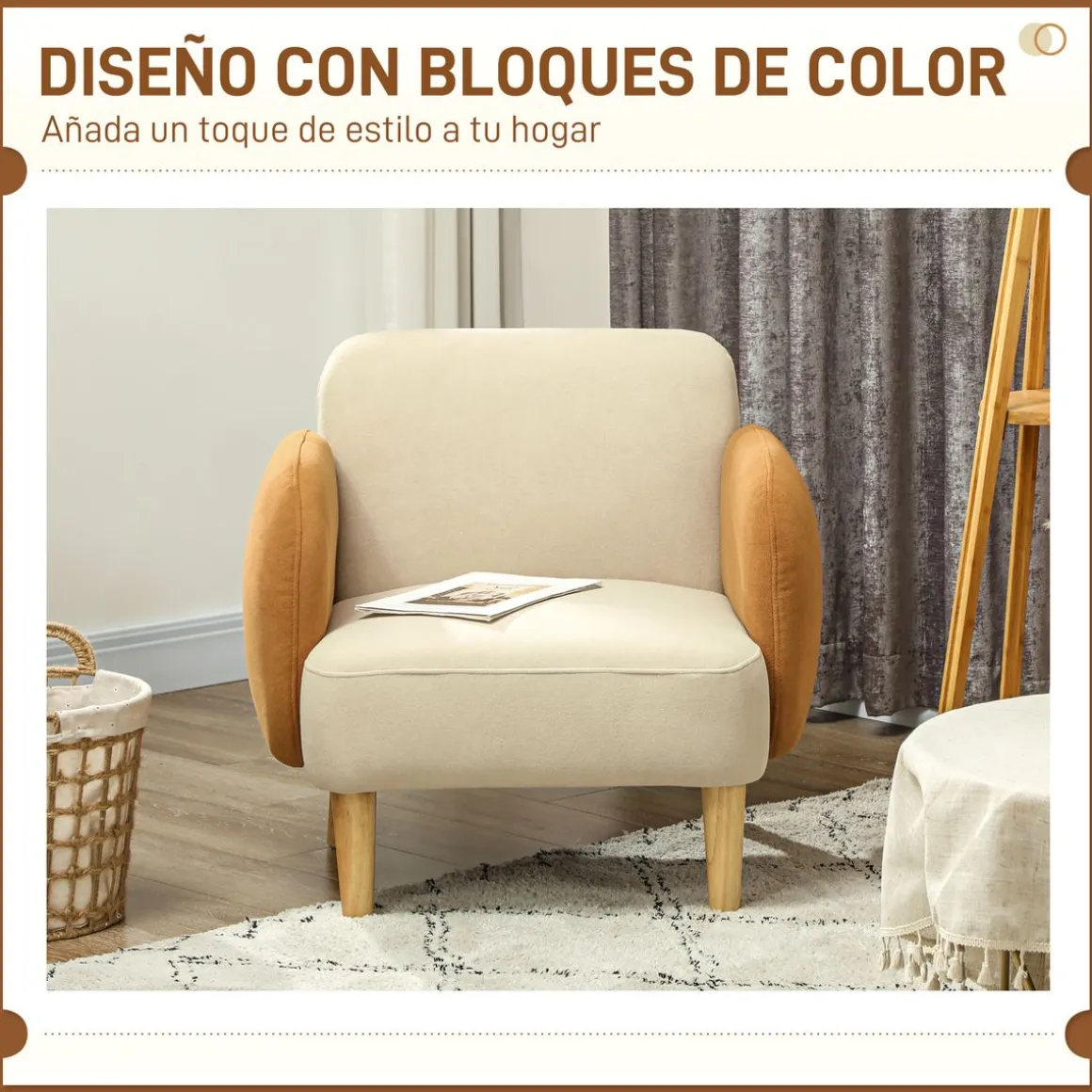 Butaca Club Homcom con reposabrazos beige 82x72x87 cm