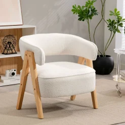 Butaca Dhina Homcom respaldo curvado tapizado borreguito 71x70x64 cm