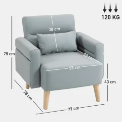 Butaca Esencie Homcom con cojín gris 78x77x78 cm