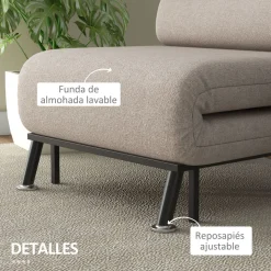 Butaca Linda Homcom convertible en cama beige 75x75x70 cm