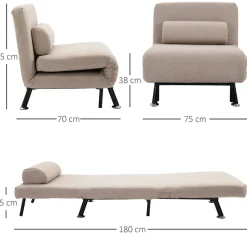 Butaca Linda Homcom convertible en cama beige 75x75x70 cm