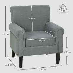 Butaca Ren Homcom diseño acolchado gris 88x79x72,5 cm