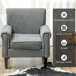 Butaca Ren Homcom diseño acolchado gris 88x79x72,5 cm