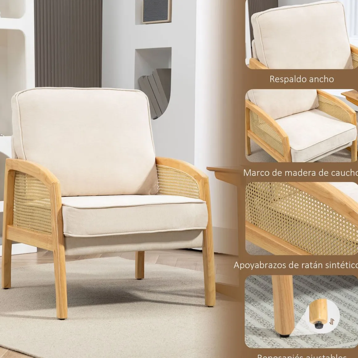 Butaca Romera Homcom cojines extraíbles beige 88x67x75 cm