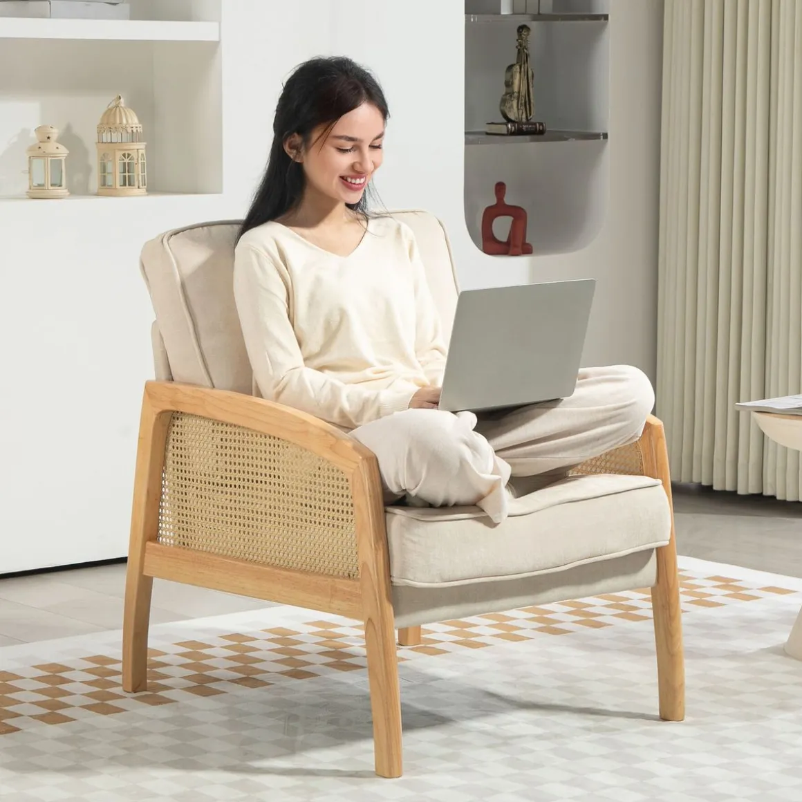 Butaca Romera Homcom cojines extraíbles beige 88x67x75 cm