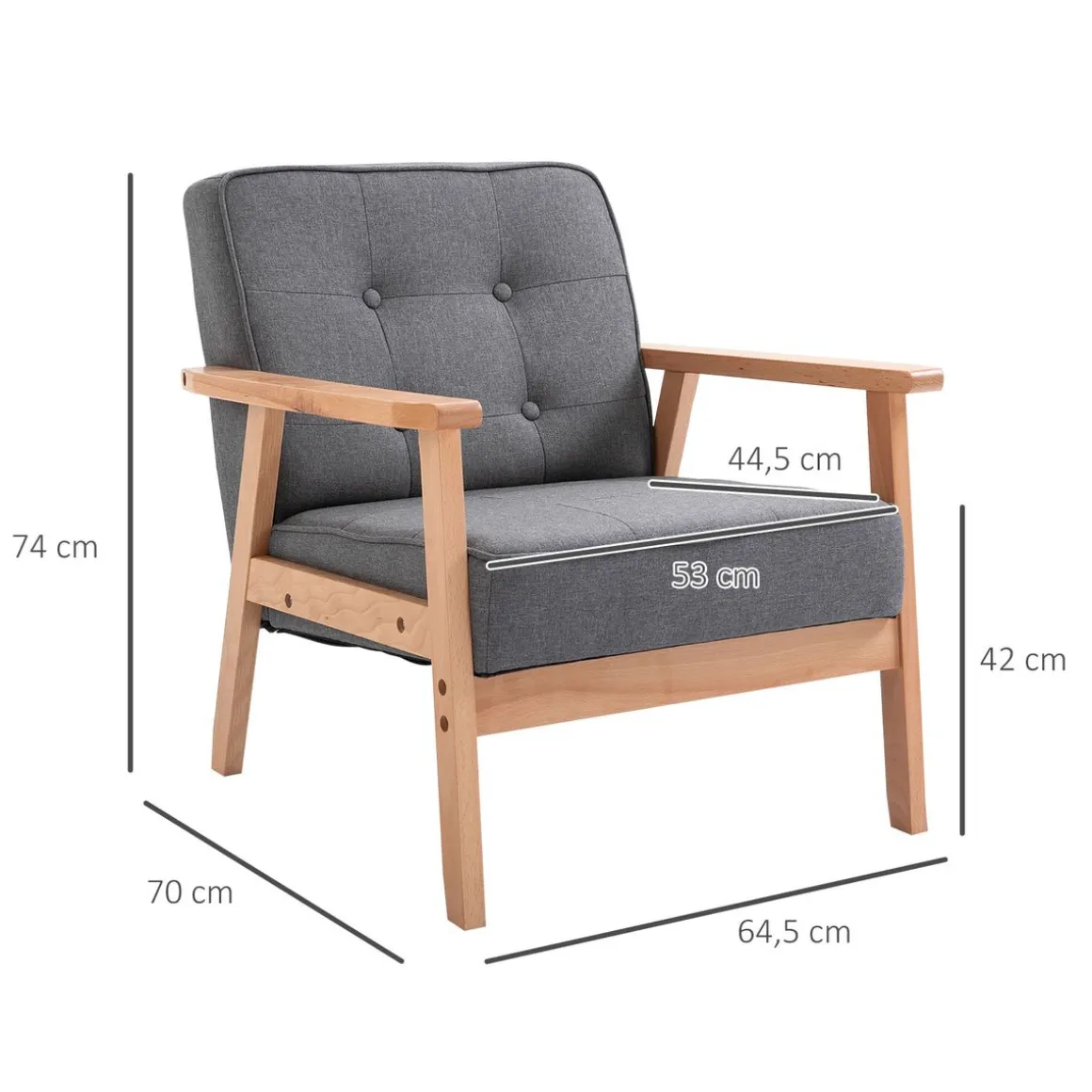 Butaca Yale Homcom con reposabrazos gris/natural 78x65x69 cm