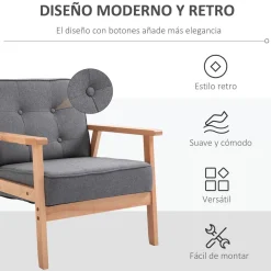 Butaca Yale Homcom con reposabrazos gris/natural 78x65x69 cm