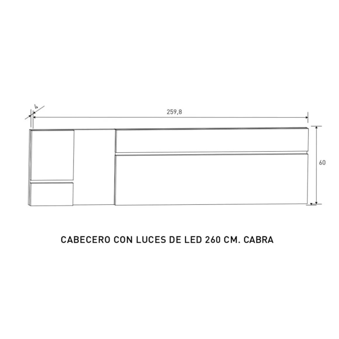 Cabecero Cabra con luz LED para cama de matrimonio blanco/grafito 260 cm