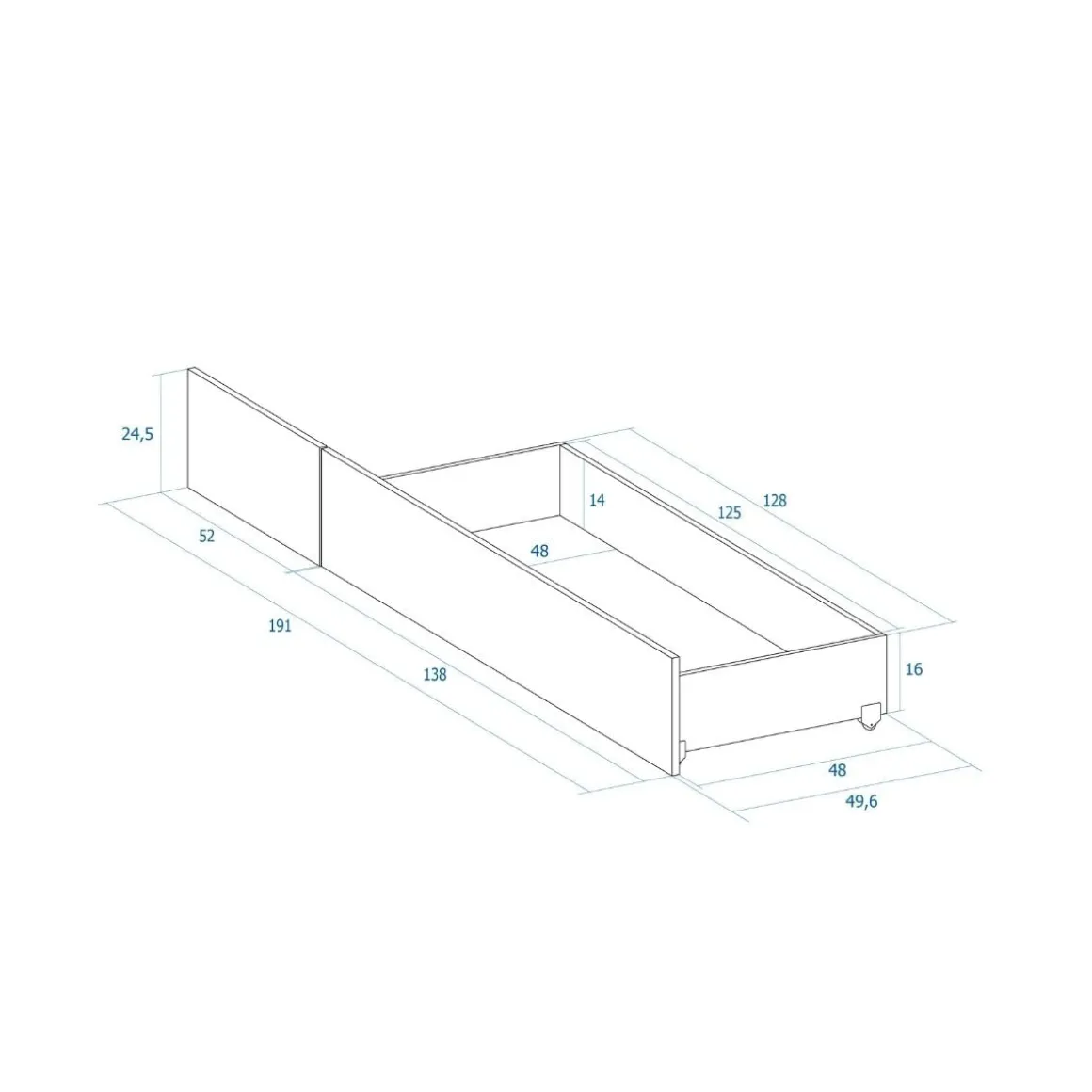 Cajón extraíble Terra para cama con ruedas albo 24,5x191x49,6 cm