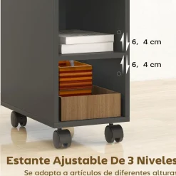 Cajonera Bona Homcom 2 estantes + compartimento oculto negro 70x25x45 cm