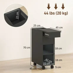 Cajonera Bona Homcom 2 estantes + compartimento oculto negro 70x25x45 cm