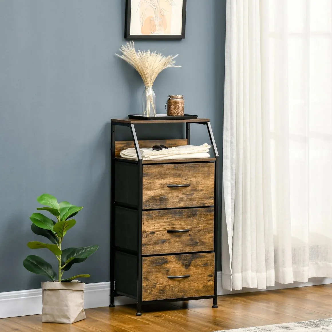 Cajonera Bude Homcom 3 cajones + estante marrón oscuro 92x44x29 cm