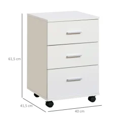 Cajonera de oficina Vinsetto 3 cajones con llave y ruedas blanco 61,5x40x41,5 cm