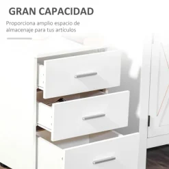 Cajonera de oficina Vinsetto 3 cajones con llave y ruedas blanco 61,5x40x41,5 cm