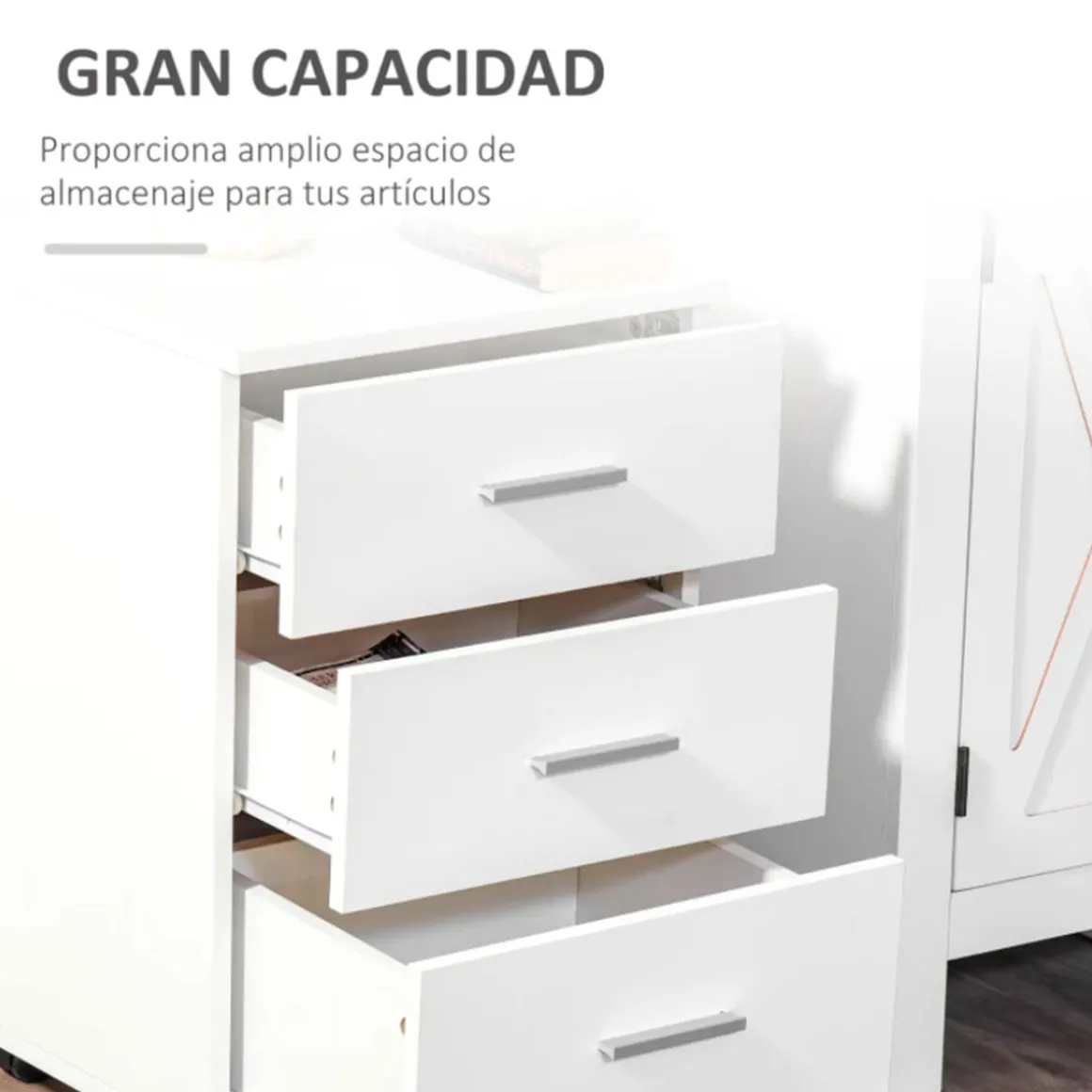 Cajonera de oficina Vinsetto 3 cajones con llave y ruedas blanco 61,5x40x41,5 cm