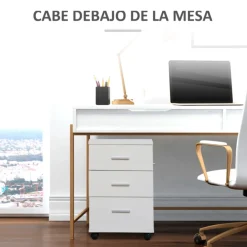 Cajonera de oficina Vinsetto 3 cajones con llave y ruedas blanco 61,5x40x41,5 cm