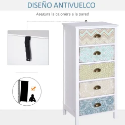 Cajonera Etnika Homcom 5 cajones multicolor 97,5x46x34 cm