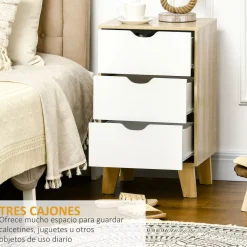 Cajonera Luquillo Homcom 3 cajones blanco/natural 68,5x40x35 cm
