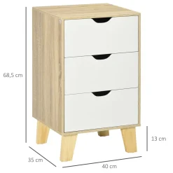 Cajonera Luquillo Homcom 3 cajones blanco/natural 68,5x40x35 cm