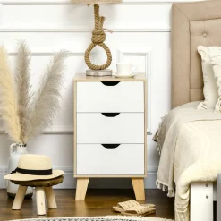 Cajonera Luquillo Homcom 3 cajones blanco/natural 68,5x40x35 cm