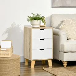 Cajonera Luquillo Homcom 3 cajones blanco/natural 68,5x40x35 cm