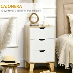 Cajonera Luquillo Homcom 3 cajones blanco/natural 68,5x40x35 cm